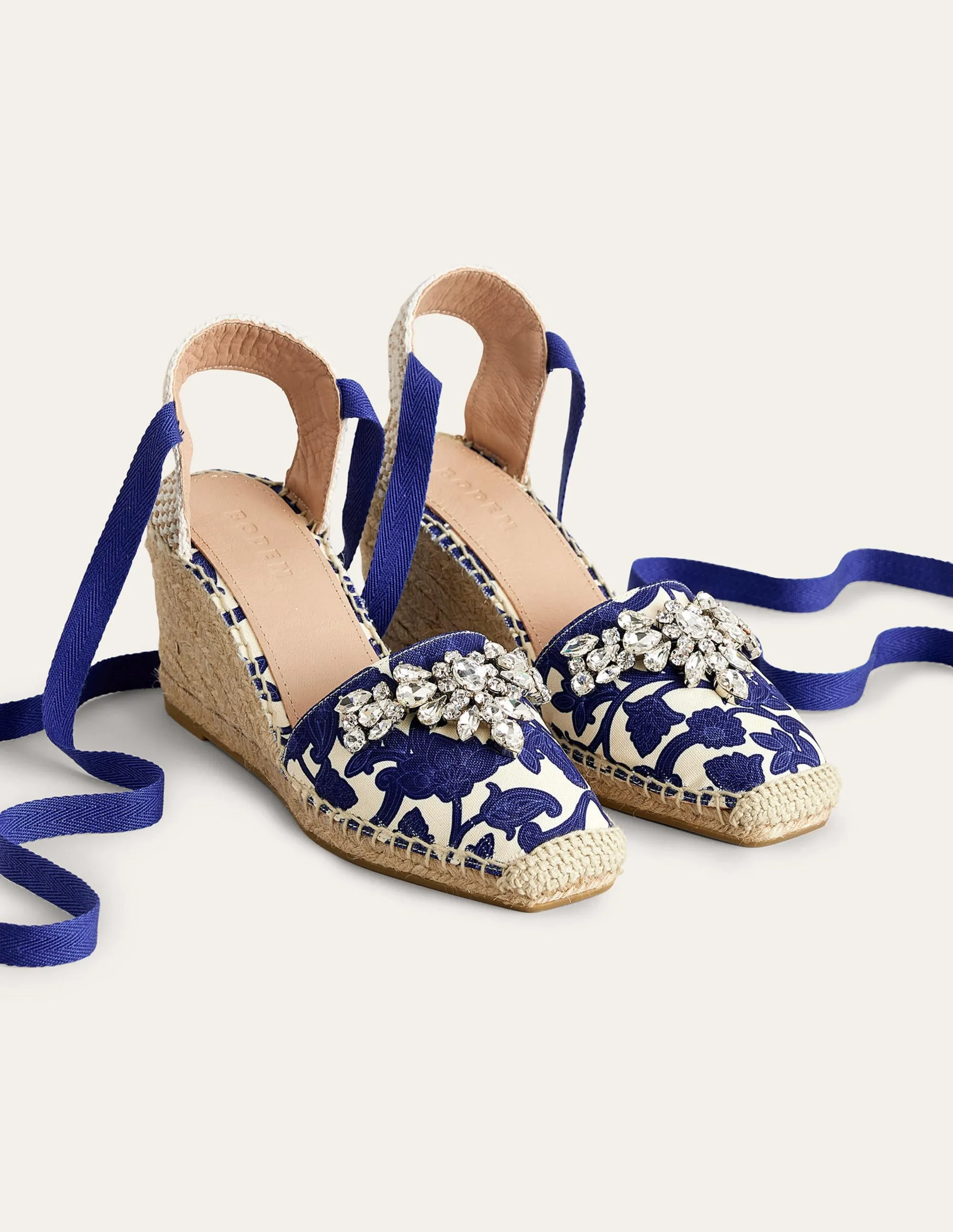 Embellished Espadrille Wedges-Blue Ribbon, Paisley Whirl