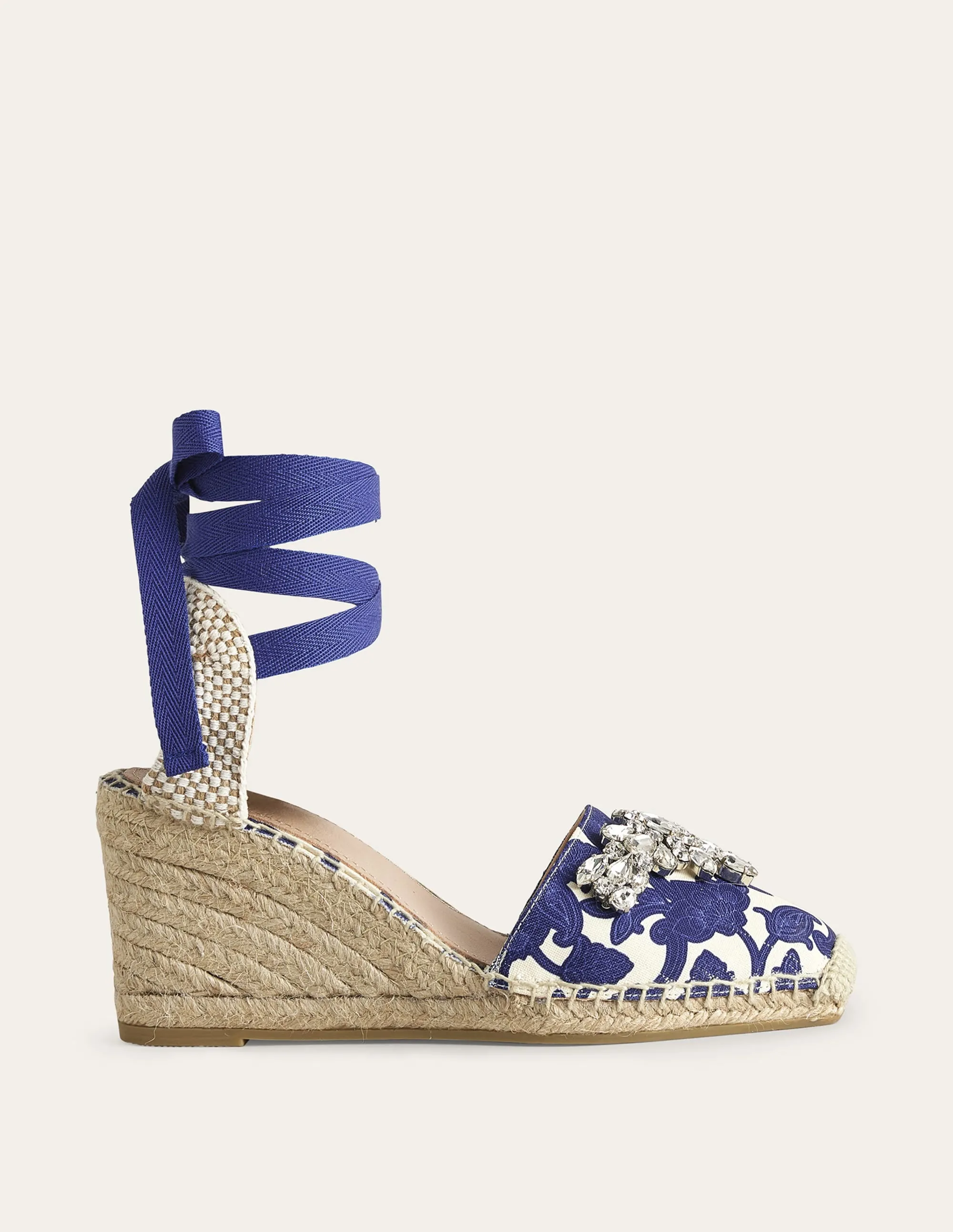 Embellished Espadrille Wedges-Blue Ribbon, Paisley Whirl