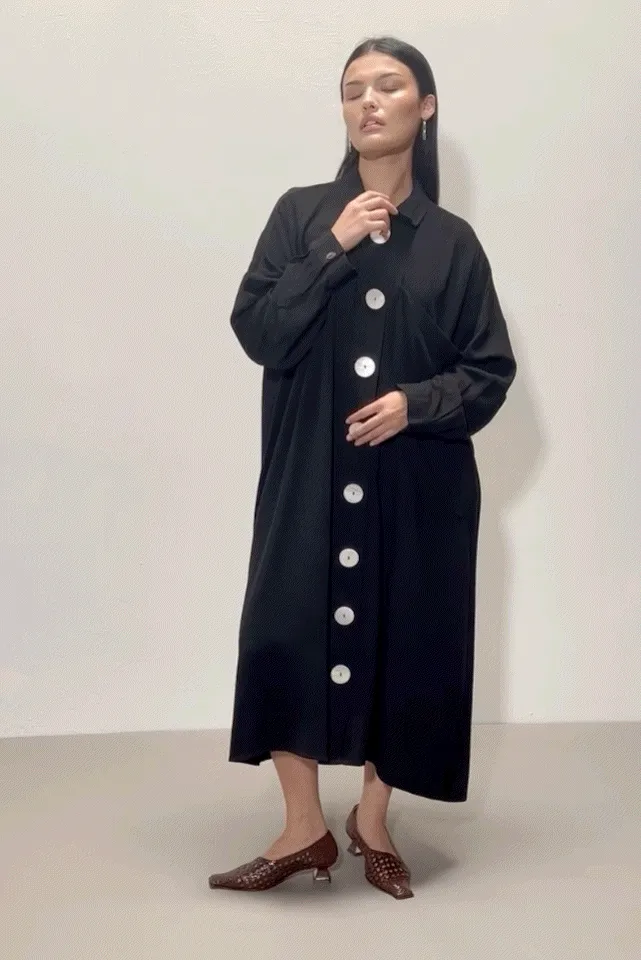 Giant Black Linen Shirt Dress Jacket