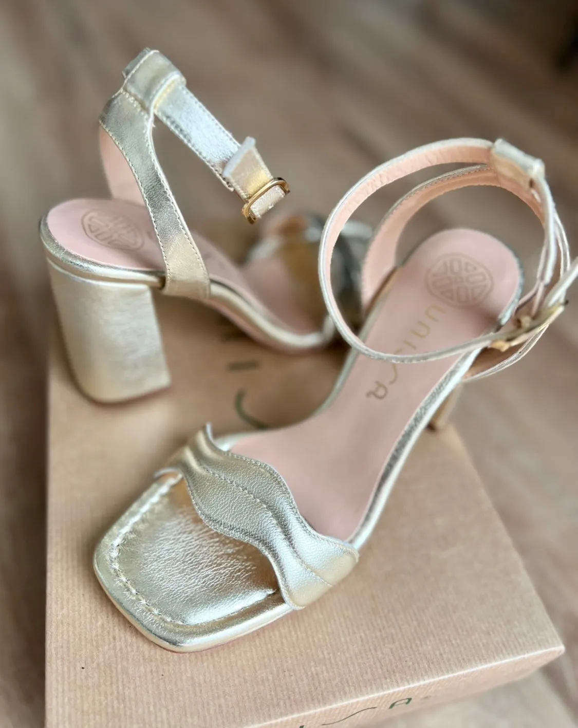 Heeled Sandals, Metallic Gold