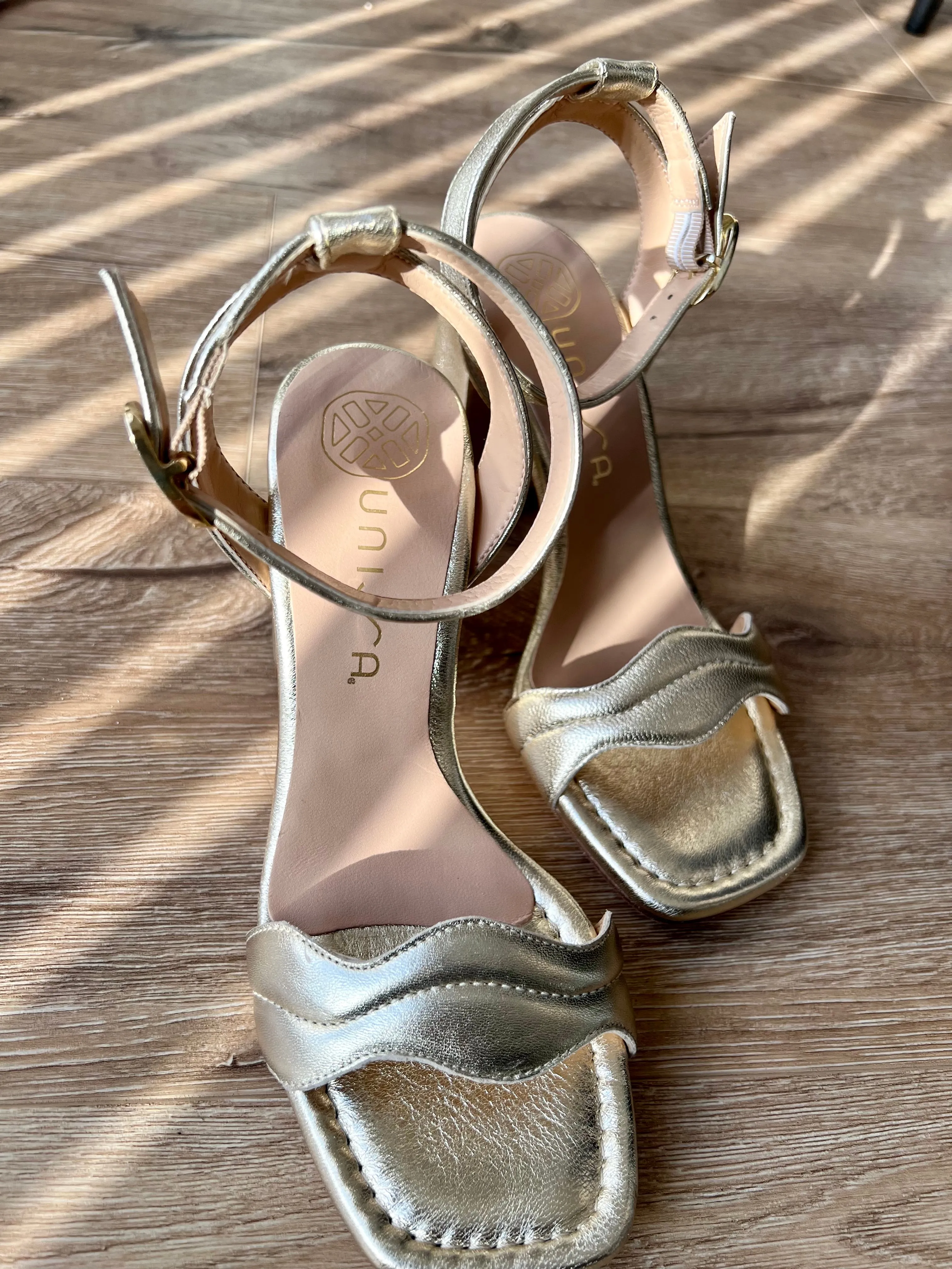 Heeled Sandals, Metallic Gold