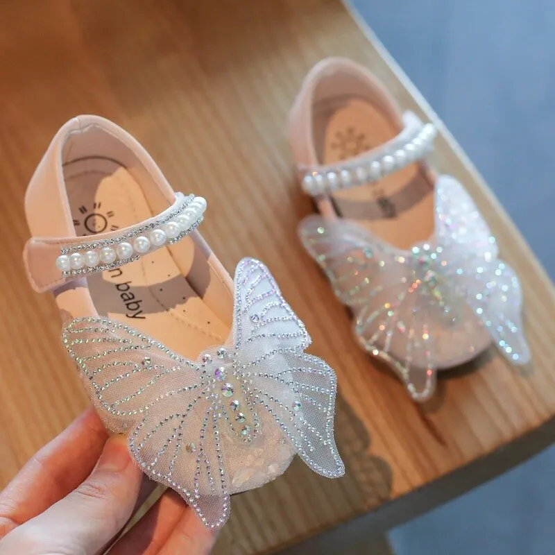 Korean Girls' Sandals Rhinestone Butterfly Princess Shoes