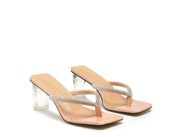 Litchi Crystal Lined Thong Block Heeled Sandal