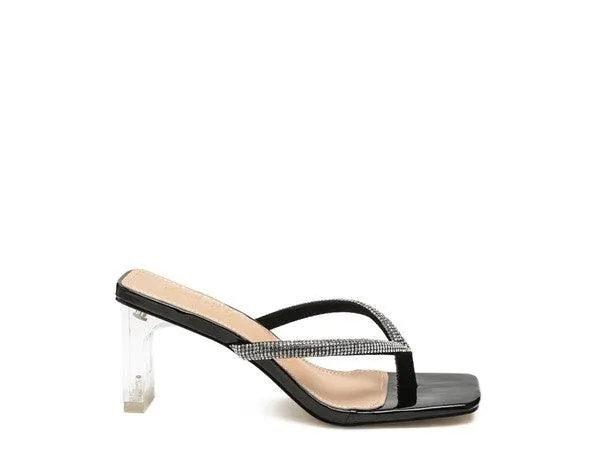 Litchi Crystal Lined Thong Block Heeled Sandal