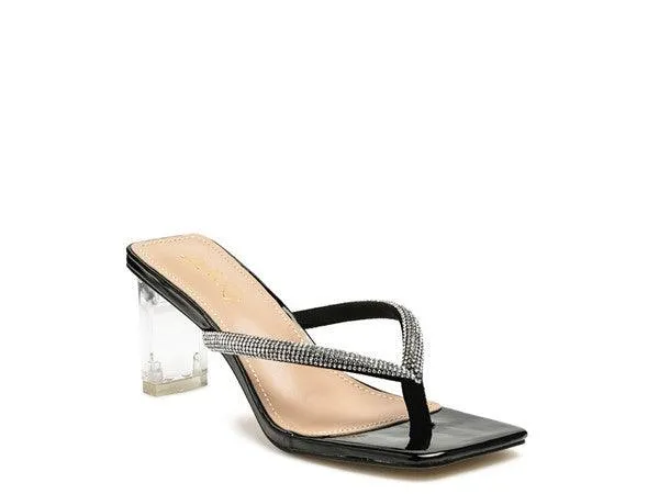 Litchi Crystal Lined Thong Block Heeled Sandal