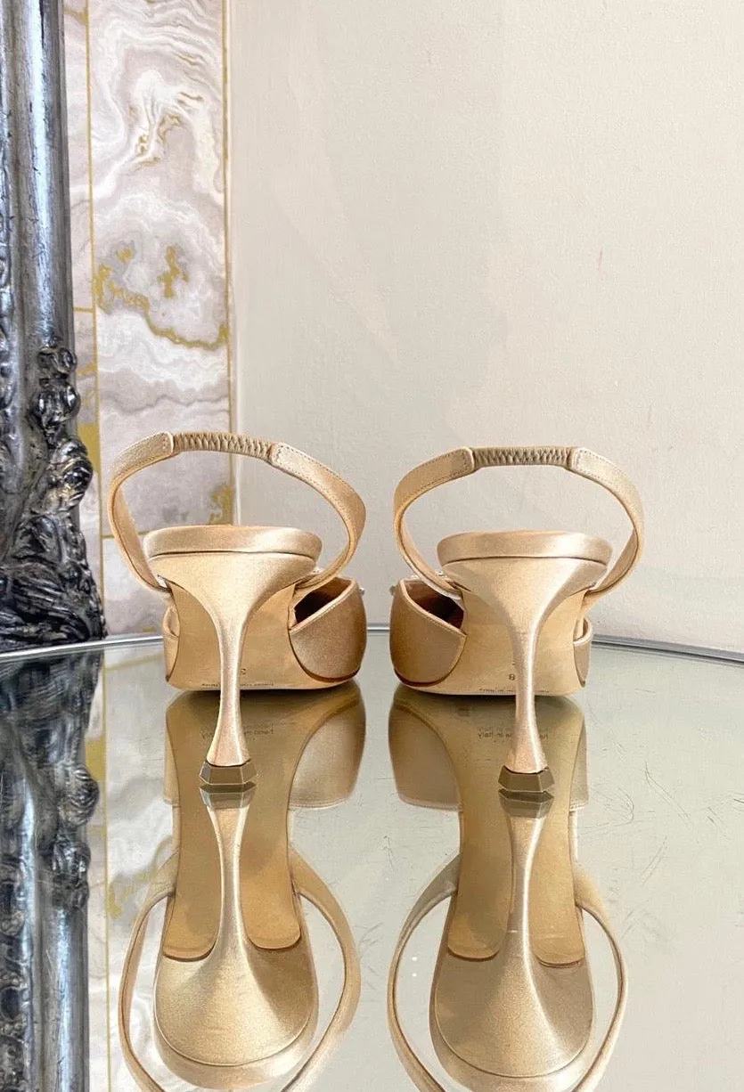 Manolo Blahnik Hangisli 70 Satin Jewel Sling Backs. Size 38