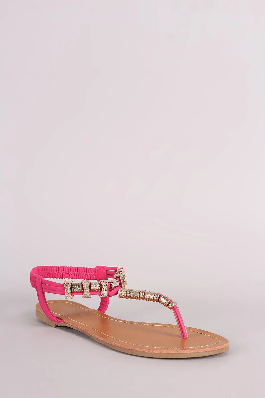 Metallic Ornament Embellished T-Strap Flat Sandal