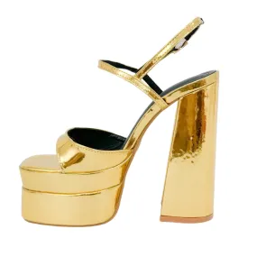 Metallic Platform Open Toe Heels