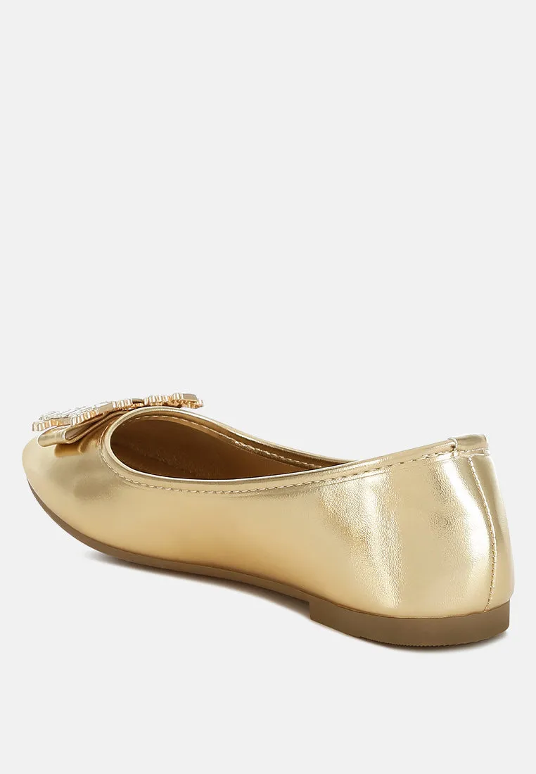 Navik Rhinestone Buckle Metallic Ballerinas