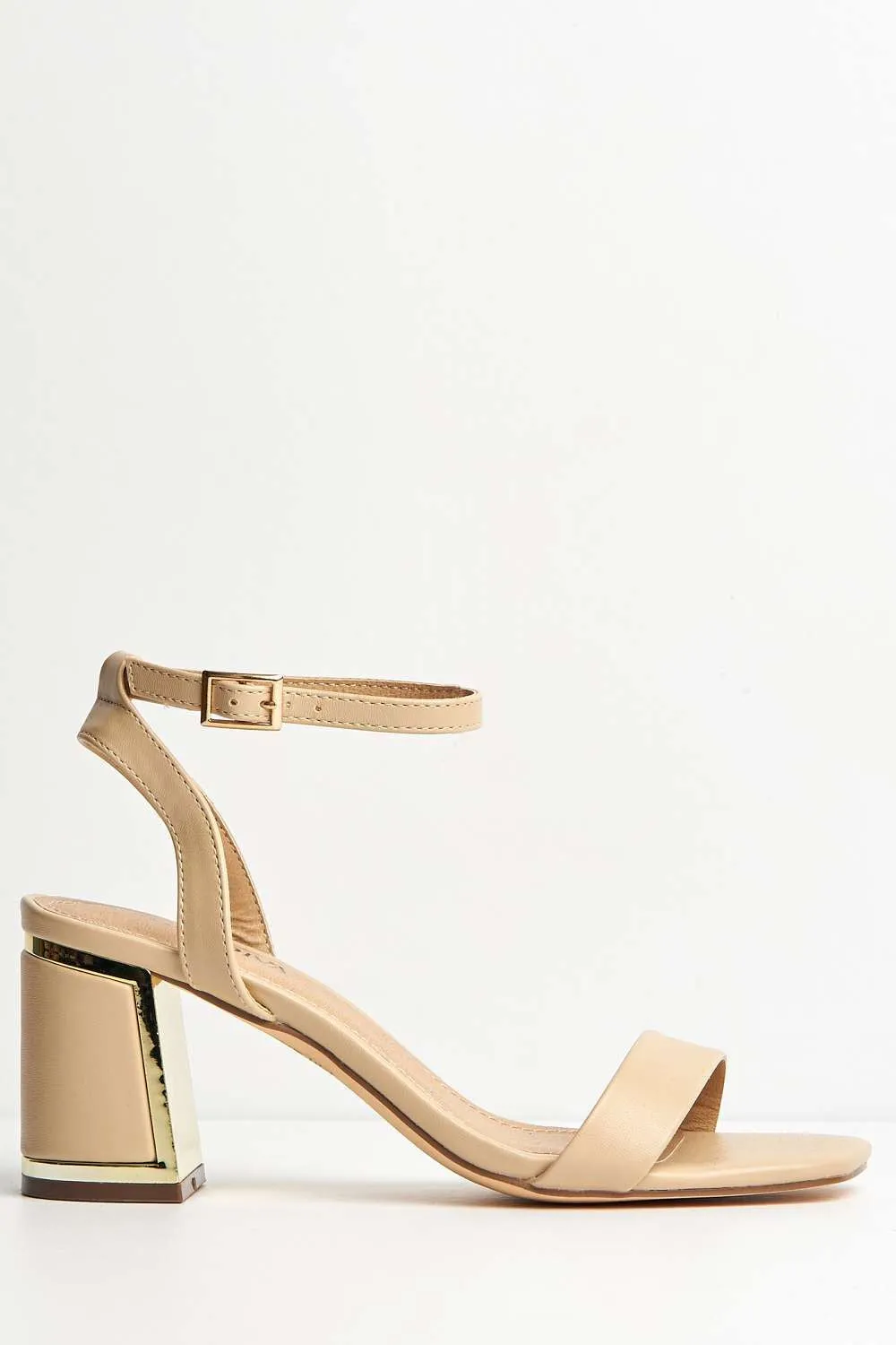 Nuvem Metallic Trim Block Heel Sandals in Nude Matt