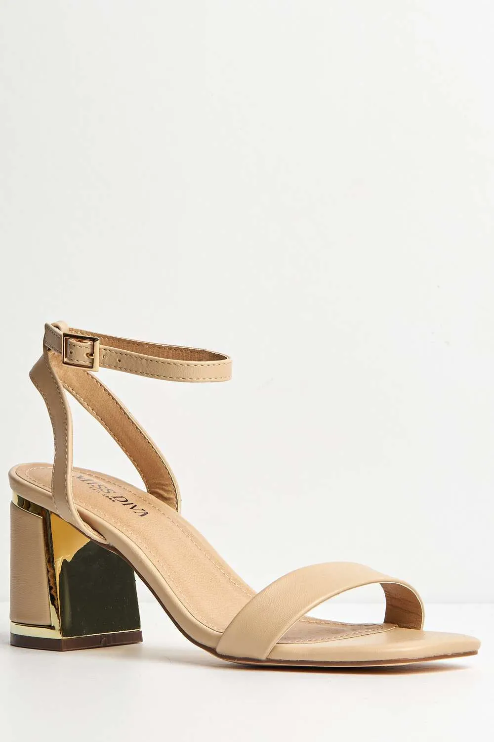 Nuvem Metallic Trim Block Heel Sandals in Nude Matt