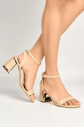 Nuvem Metallic Trim Block Heel Sandals in Nude Matt