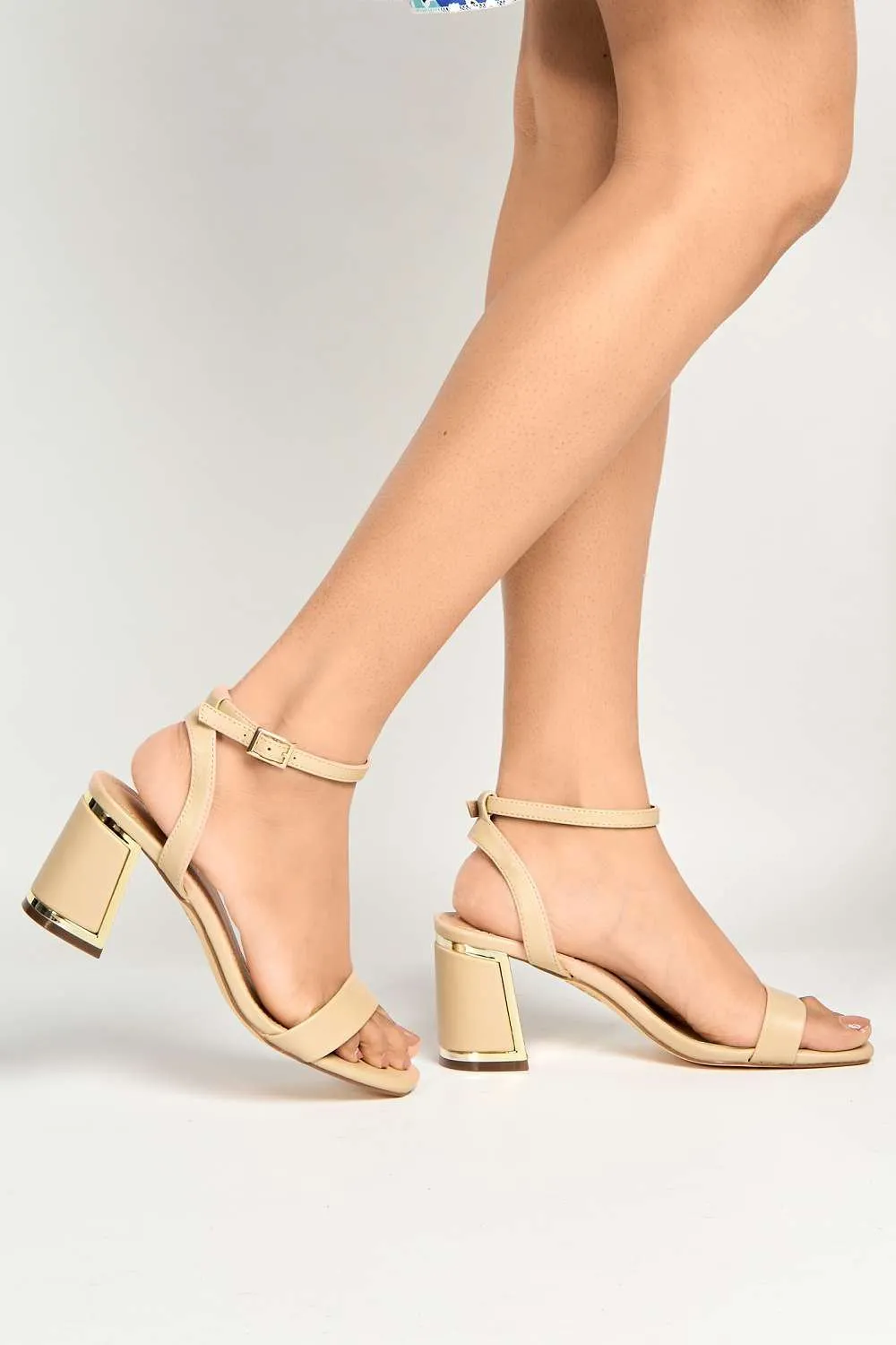 Nuvem Metallic Trim Block Heel Sandals in Nude Matt