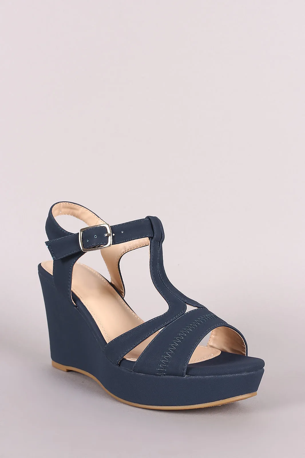 Open Toe T-Strap Platform Wedge