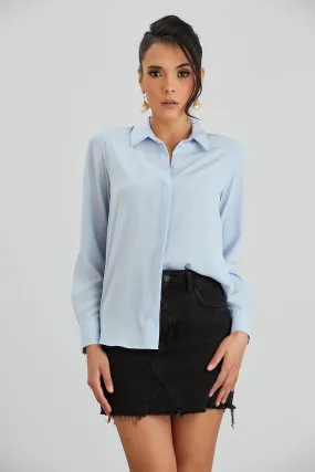 Pastel Button-Up Shirt in Soft Baby Blue