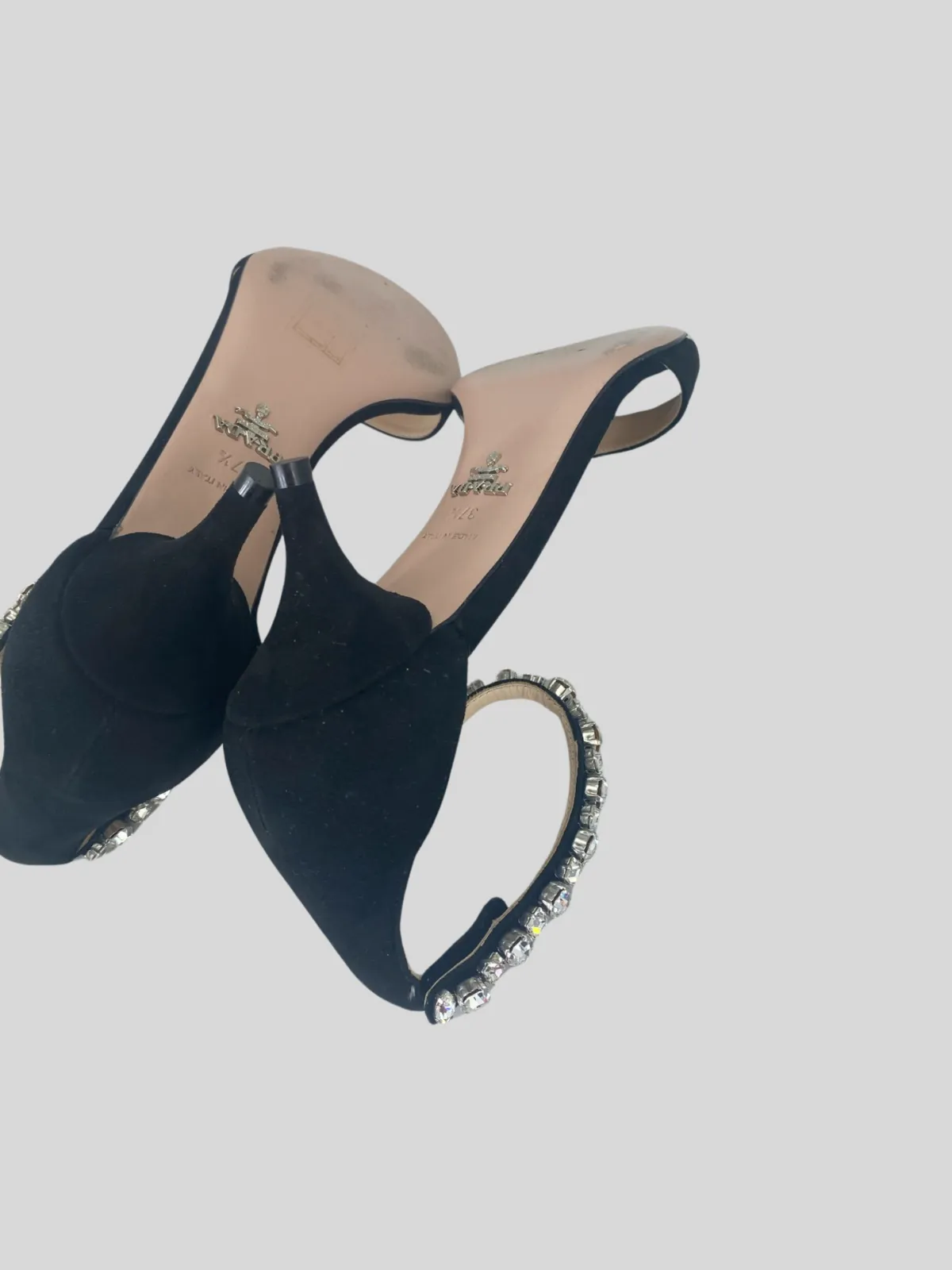 Prada black crystal embellished suede kitten heel sandals size UK4.5/US6.5