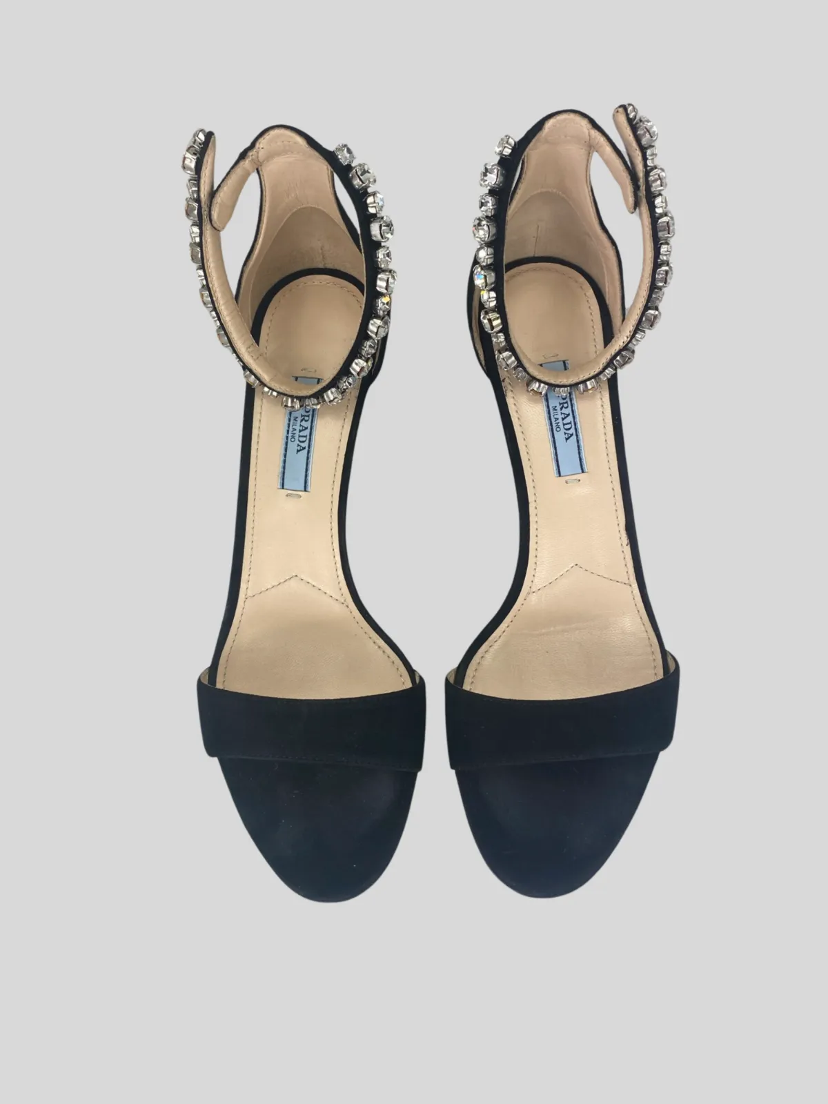 Prada black crystal embellished suede kitten heel sandals size UK4.5/US6.5