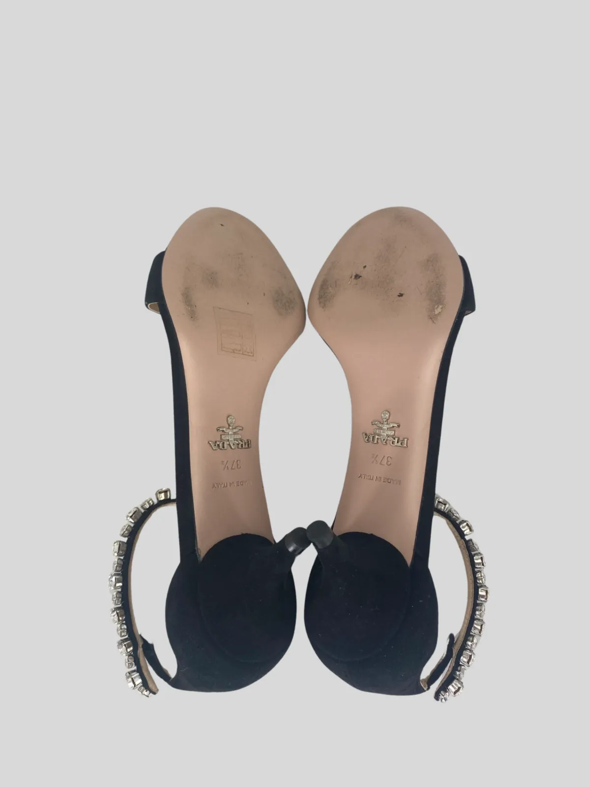 Prada black crystal embellished suede kitten heel sandals size UK4.5/US6.5