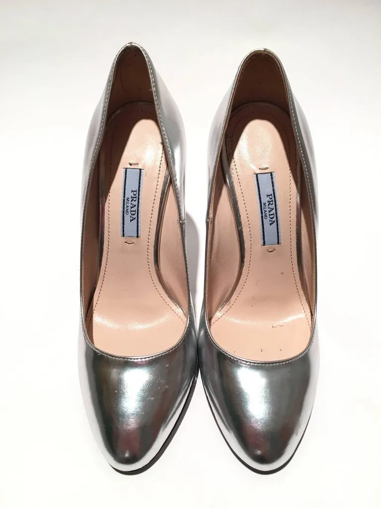 Prada Silver Metallic Heels