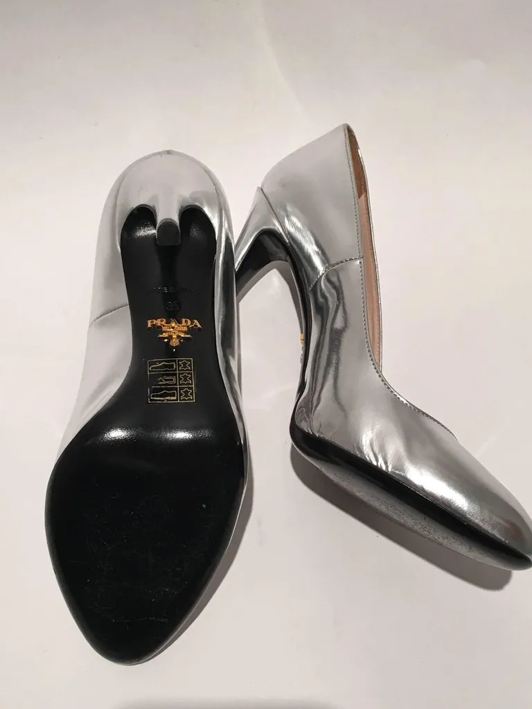 Prada Silver Metallic Heels