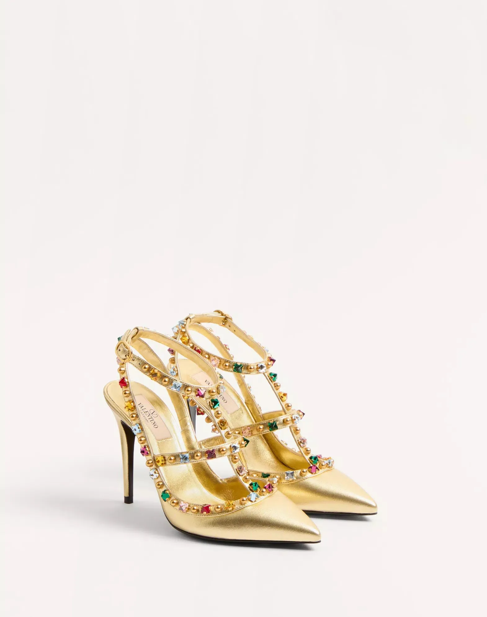 Rockstud Pumps In Laminated Nappa With Cabochon And Crystals 100mm