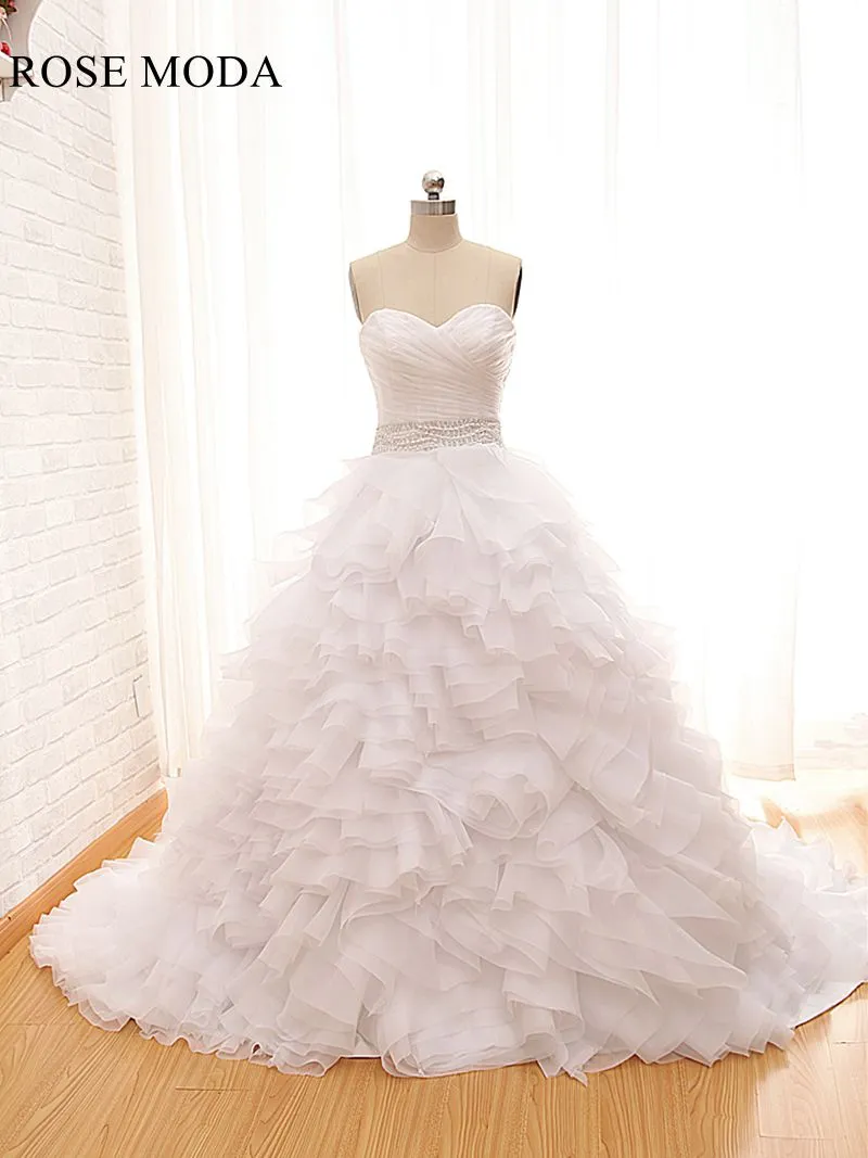 Rosemoda Ruched Organza Ball Gown Wedding Dress with Tiered Tufted Skirt and Delicate Beading Waist