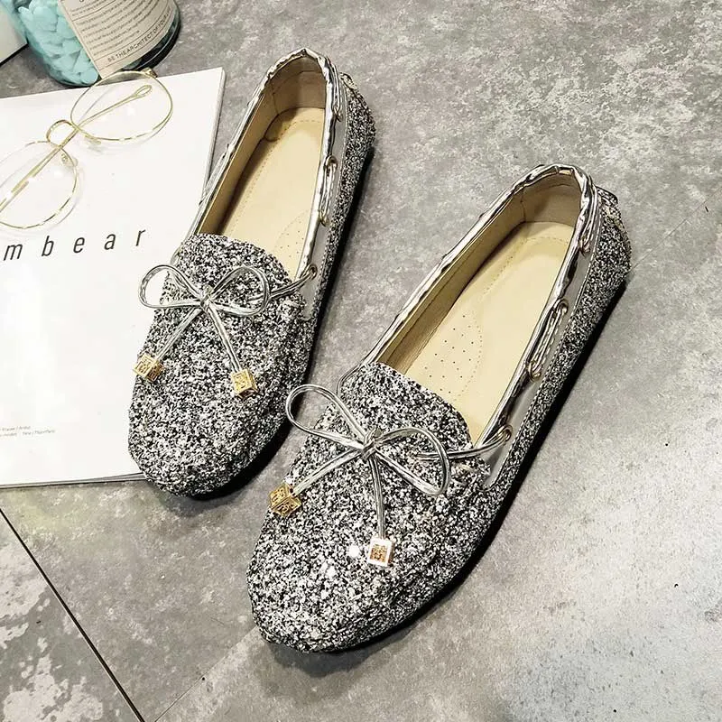 Sequined Soft All-Match Flat Bottom Trendy Women's Loafer