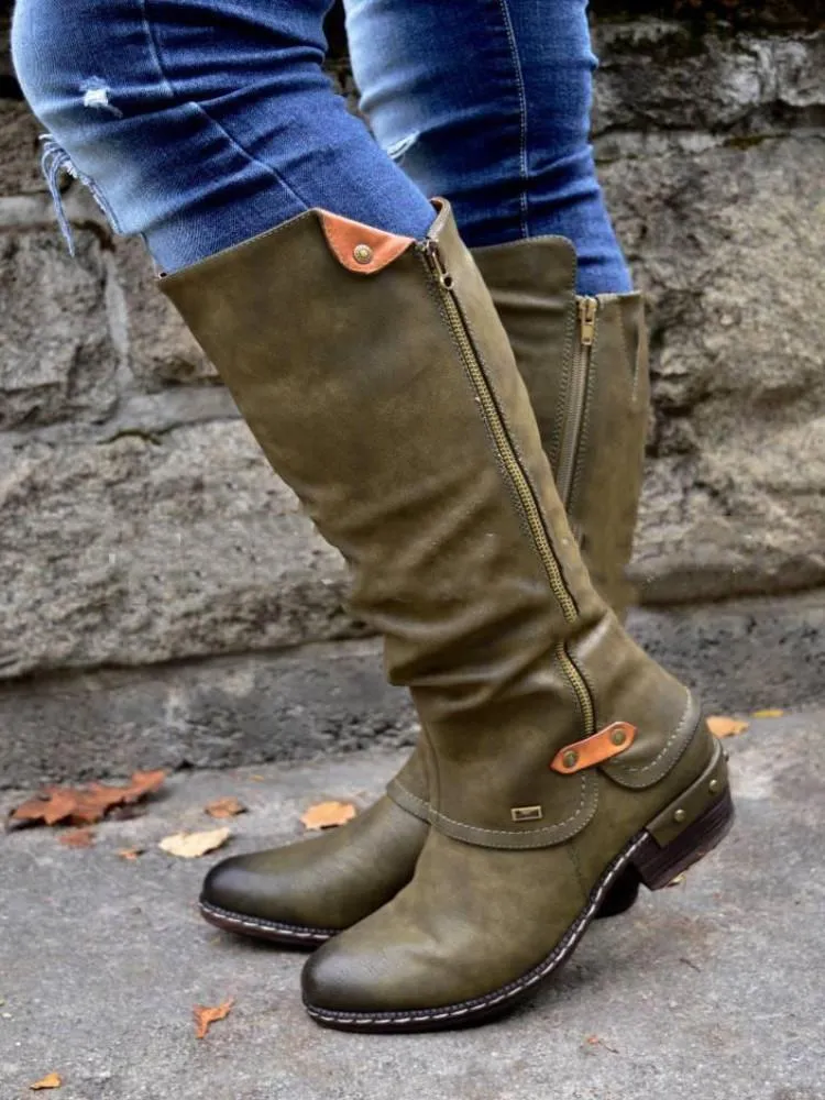 Spring and Autumn Women's Round Head Side Zipper Martin Boots