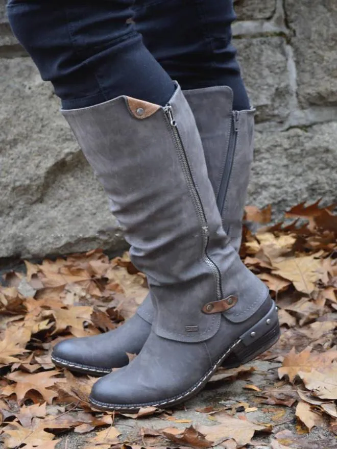 Spring and Autumn Women's Round Head Side Zipper Martin Boots