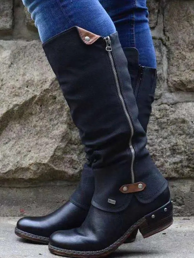 Spring and Autumn Women's Round Head Side Zipper Martin Boots