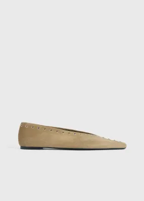 Suede lace-up ballerinas desert