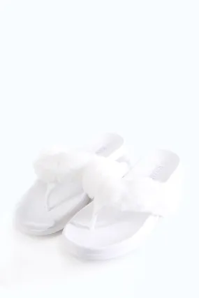 White Fur Thong Sliders