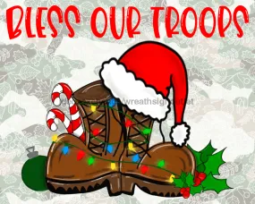 Wreath Sign, Bless Our Troops, Army Boots, 8x10" Metal Sign DECOE-789, Sign For Wreath, 8x10" Metal Sign